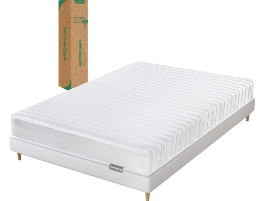 KIT Colchon Matrimonial Blanco De Alta Densidad, Antiacaros e Hipoalergenico Kingshouse + Masajeador Eléctrico PowerLegs by PowerFit