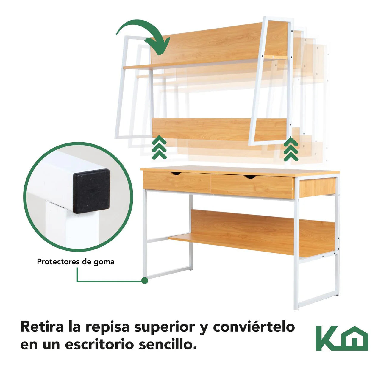 Escritorio de Computadora 2 Cajones y Repisas Color Madera Natural KingsHouse Color Blanco
