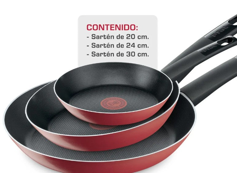 Sartén T-Fal, Rojo, 3 piezas