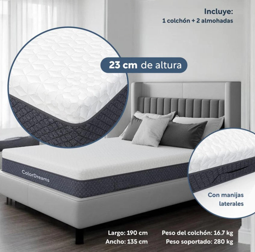 Colchón Matrimonial Memory Foam + Almohadas Carbón