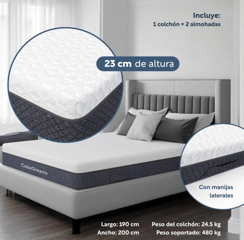 Set De 3 Piezas Colchón KingSize Memory + Almohadas Carbón