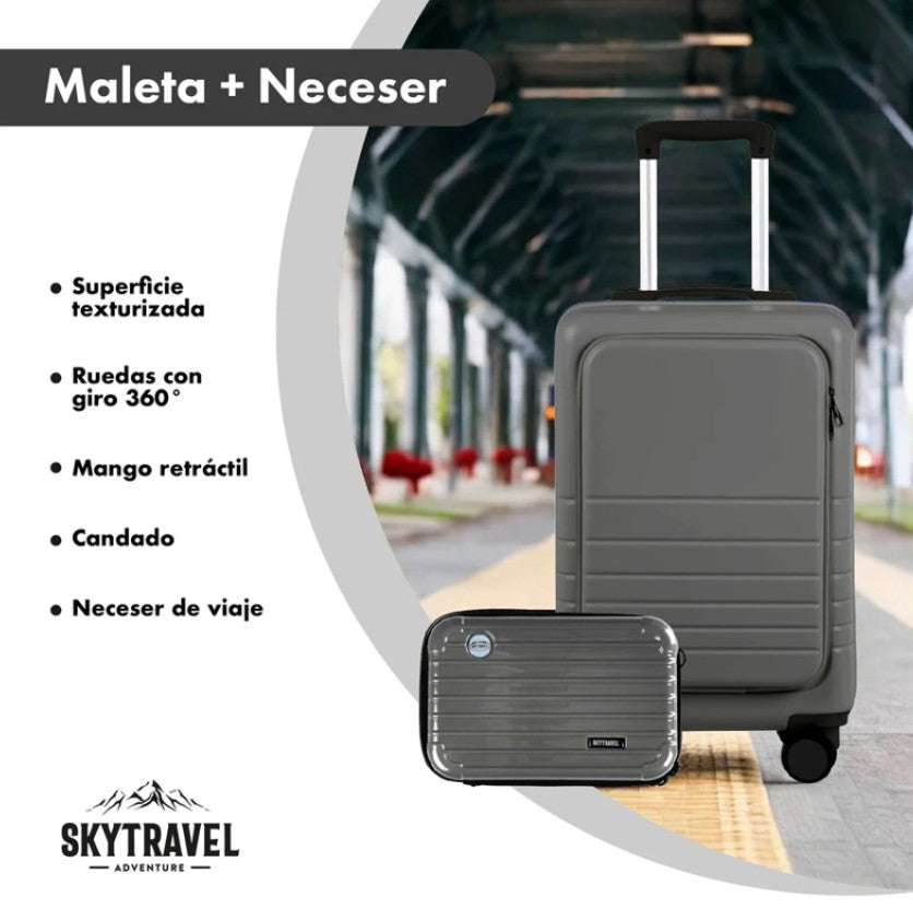 Maleta De Viaje 10kg 20 Pulgadas De 4 Ruedas 360 + Neceser Color Gris