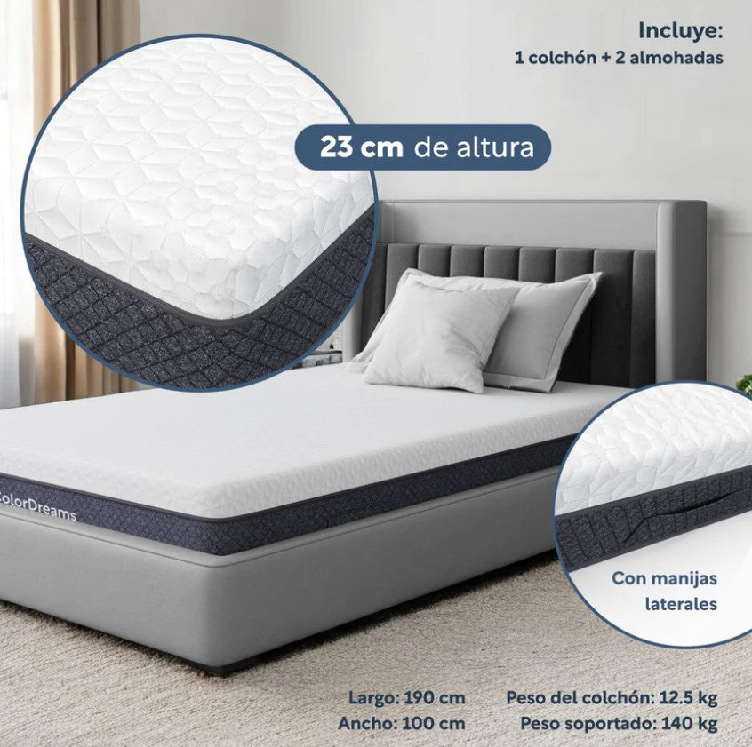 Set De 3Piezas Colchón Individual Memory Foam + Almohadas Espuma
