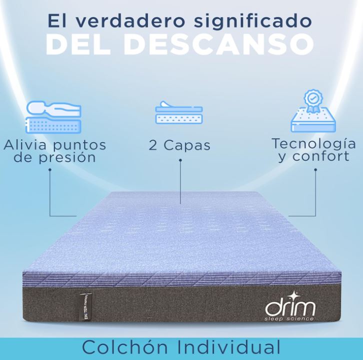 Colchón Individual Memory Foam en Caja Ergonómico con Tecnologia de Descanso