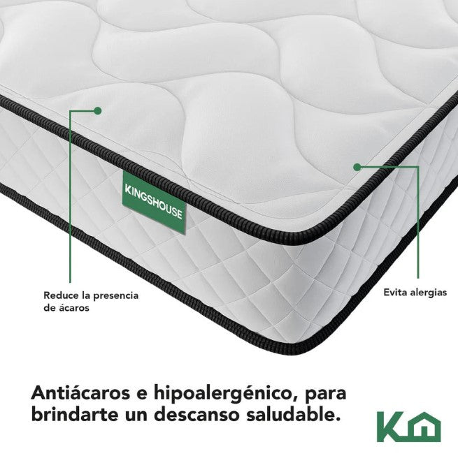 KIT Colchón Matrimonial En Caja De Alto Memory Foam Espuma Kinghouse + Ventilador De Pedestal NOVOLINE 18 Pulgadas 3 En 1