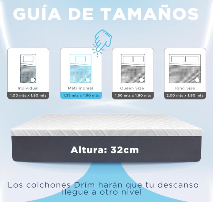 Colchón Matrimonial DRIM Memory Foam |GEL| en Caja Ergonómico con Tecnologia de Descanso MK