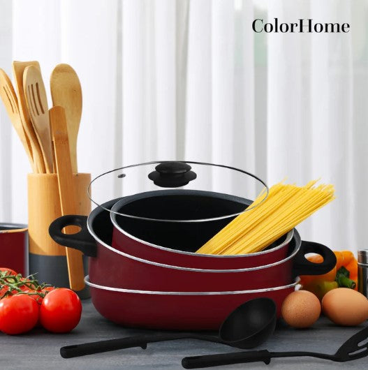 Bateria de Cocina De Sartenes De Acero Con Antiadherente De 38 Piezas COLORHOME