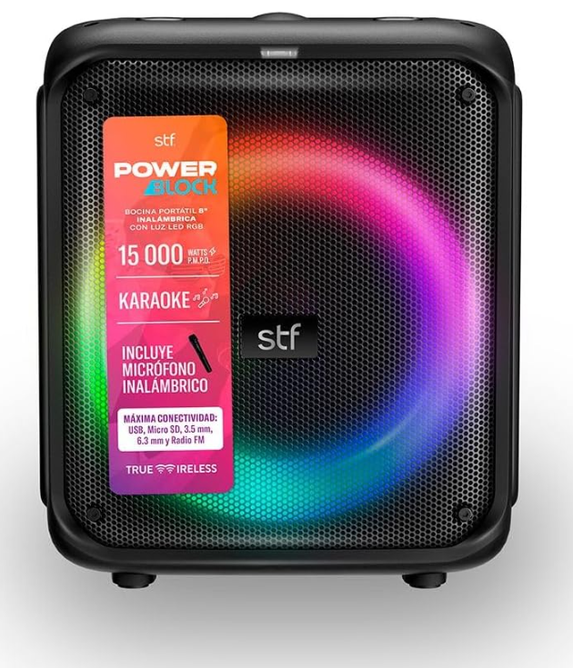 Power Block: Bocina portátil 8" inalámbrica con luz RGB