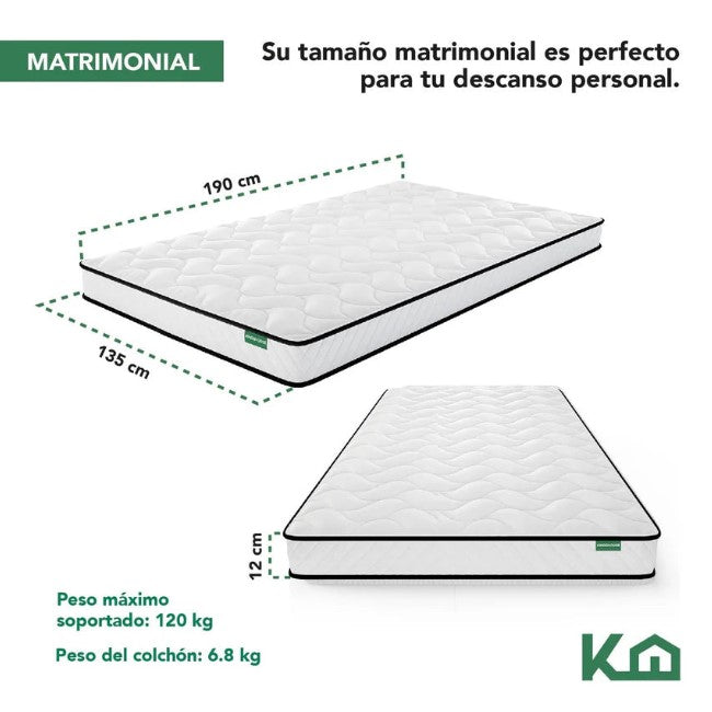Set De Colchón Matrimonial En Caja De Alto Memory Foam Espuma Kinghouse + Almohadas Memory Foam Queen Con Graphite Carbón Viscoelástica