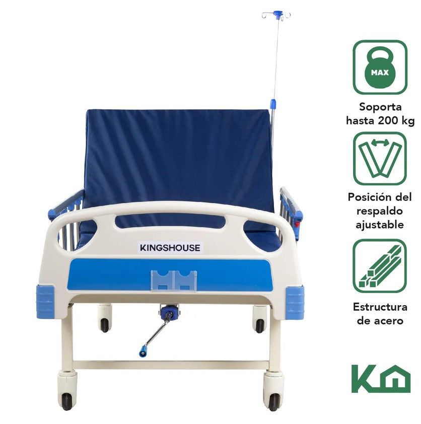 Cama De Hospital Manual Con Base de Colchon y Porta Suero KingsHouse