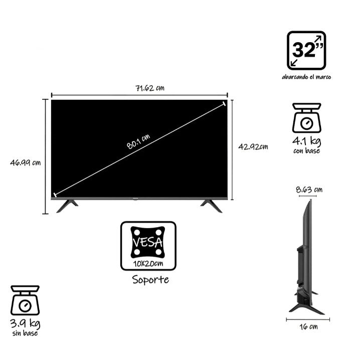 TV Hisense 32" LED 720p 120Hz Smart TV con Alexa