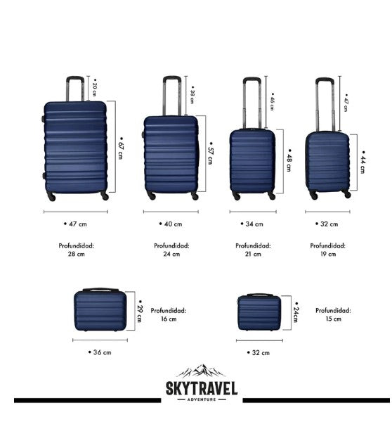 Set De 6 Maletas De Viaje Abs Con Candado Antirrobo 4 Ruedas 360 Azul SKYTRAVEL