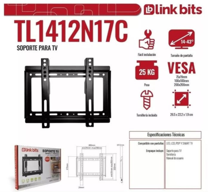 Pantalla Smart TV de 24" ONN 720P HD Roku TV + Soporte de TV Fijo Para Pantallas de 14 a 43"