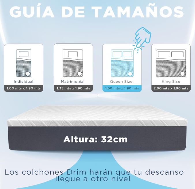 Colchón Queen Size DRIM Memory Foam |GEL| en Caja Ergonómico con Tecnologia de Descanso MK