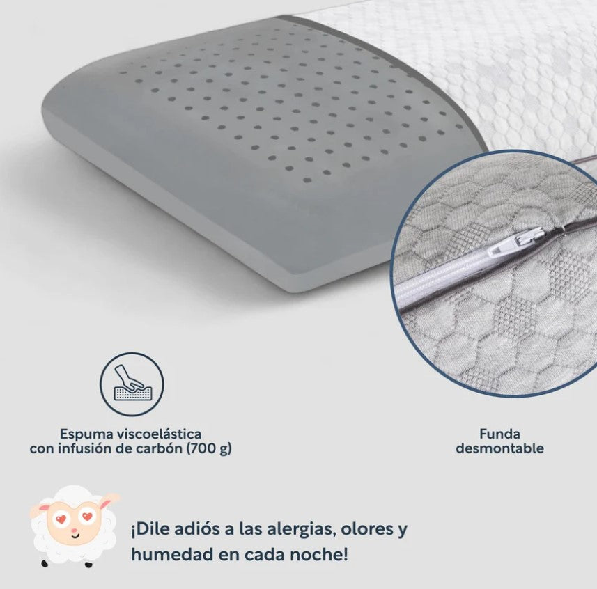 Set De 3 Piezas Colchón Individual Memory Foam + Almohadas Carbón
