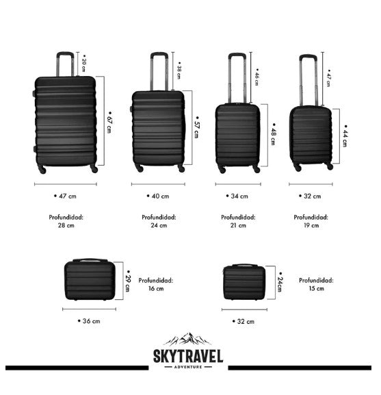 Set De 6 Maletas De Viaje Abs Con Candado Antirrobo 4 Ruedas 360 SKYTRAVEL