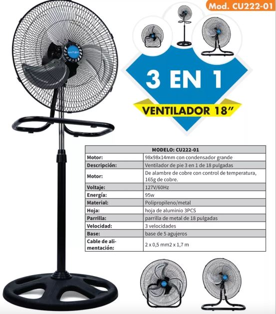 Ventilador De Pedestal ANTEK 95W18 Pulgadas 3 En 1 MK