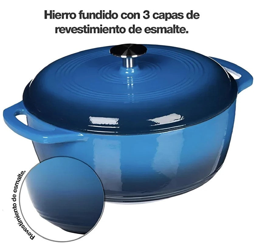 Olla De Hierro Fundido Esmalatado De 4.25 Litros Color Azul Cinnamon Home
