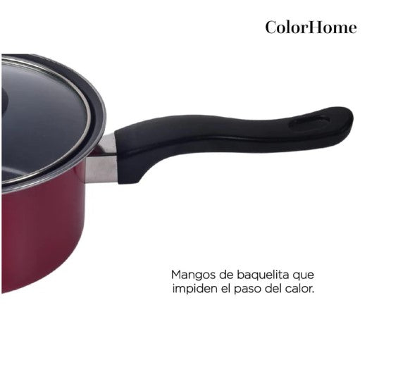 Batería de Cocina Kit Con Sartenes De Acero Antiadherente De 16 Piezas Tinto COLORHOME