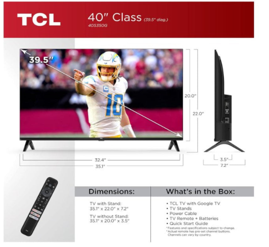 TCL Pantalla Smart TV LED de 40 Pulgadas con Google TV