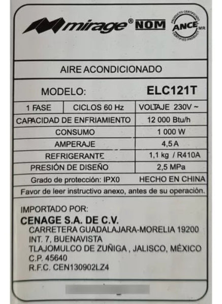 Aire Acondicionado Mini Split 220v Mirage 1 Toneladas R410a 12bt Life 12