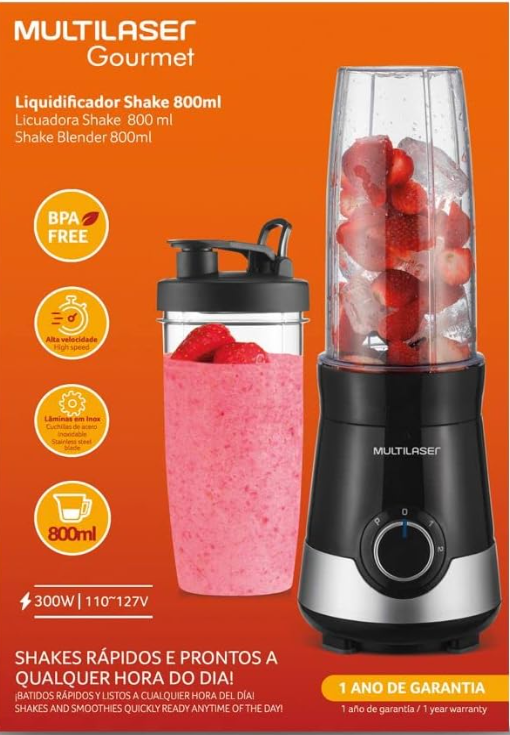 BATIDORA LICUADORA MULTILASER 800 ML 2 TAZAS TIPO NUTRIBULLET