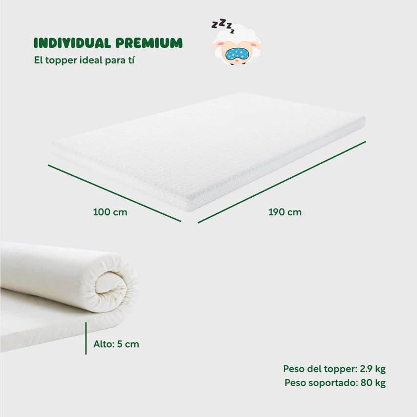 Colchoneta Cubre Colchon Topper Memory Foam 5cm Individual Colordream