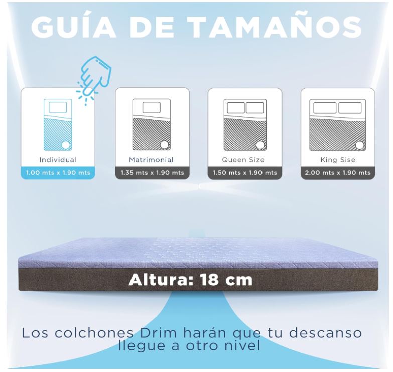 Colchón Individual Memory Foam en Caja Ergonómico con Tecnologia de Descanso