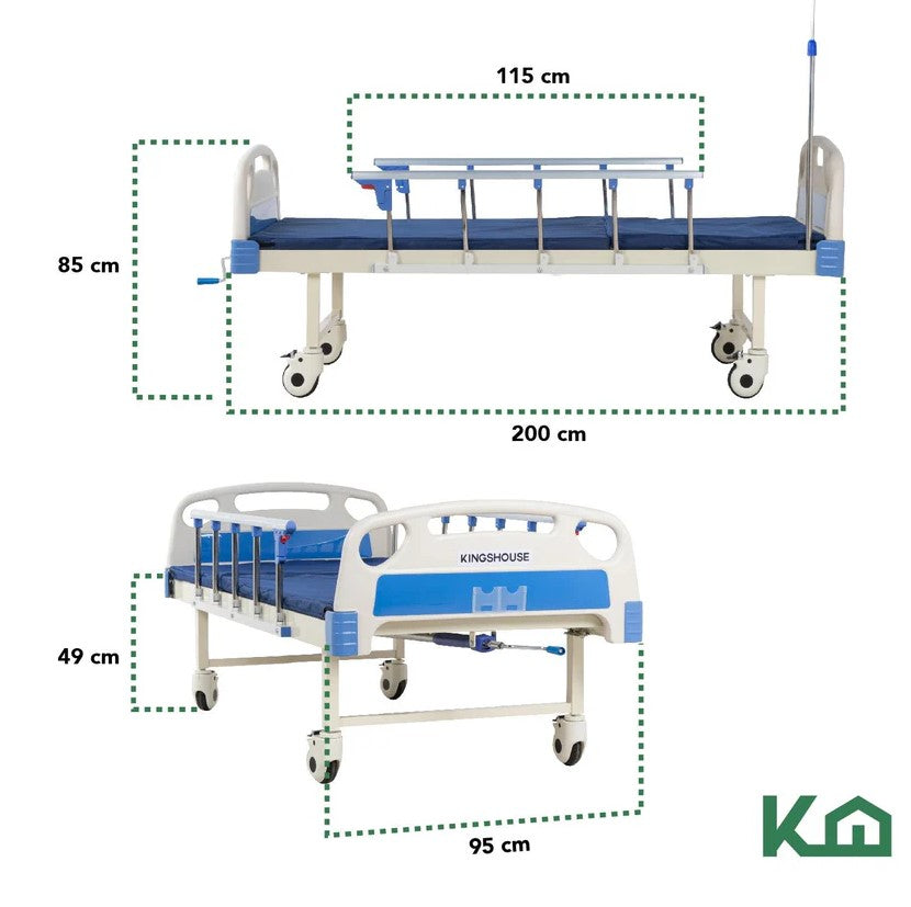Cama De Hospital Manual Con Base de Colchon y Porta Suero KingsHouse