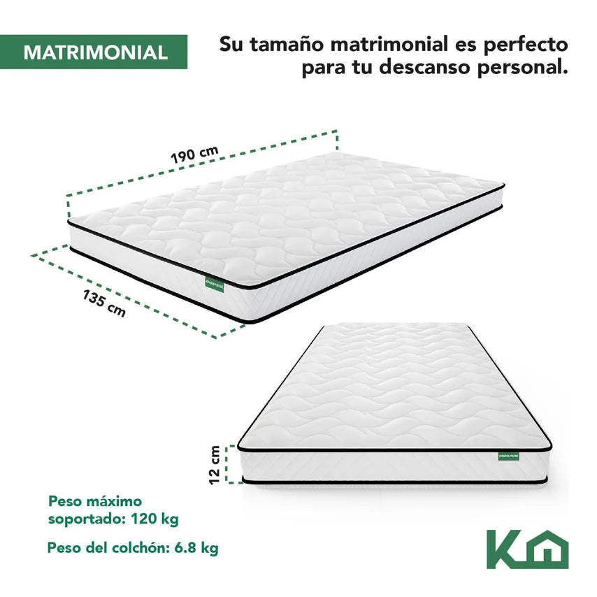 Colchón Matrimonial En Caja De Alto Memory Foam Espuma Kinghouse