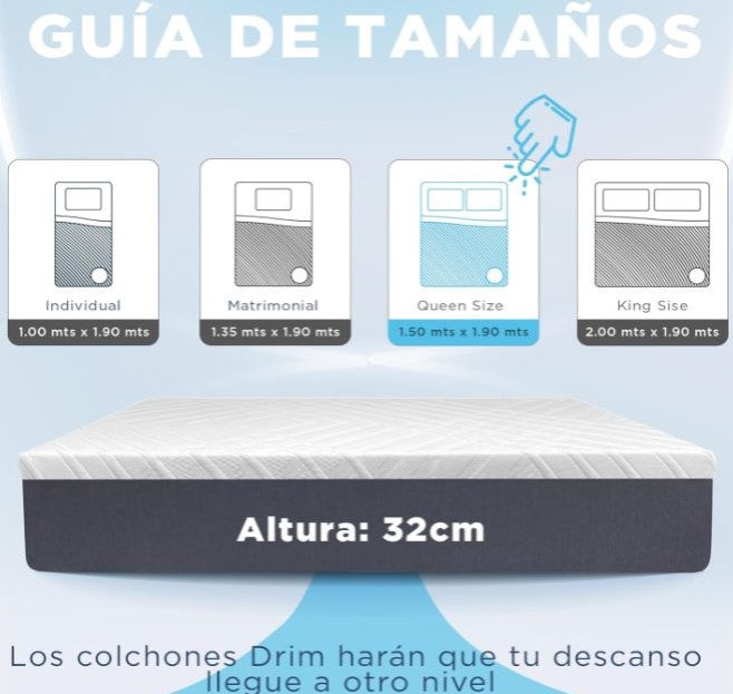 COMBO Colchón Queen Size Memory Foam 4 Capas + Almohada Cervical Memory