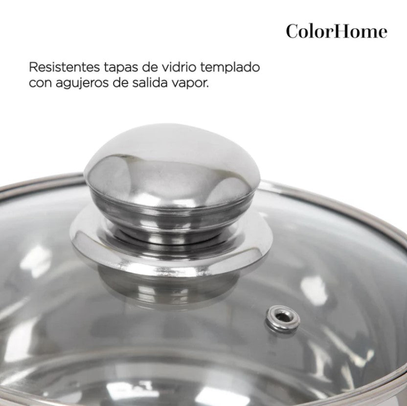 Batería De Cocina De Acero Inoxidable Con Triple Capa De Inducción Con 12 Piezas COLORHOME