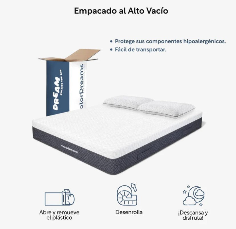 Colchón Matrimonial Memory Foam + Almohadas Carbón