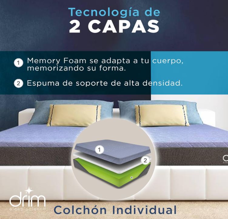 Colchón Individual Memory Foam en Caja Ergonómico con Tecnologia de Descanso