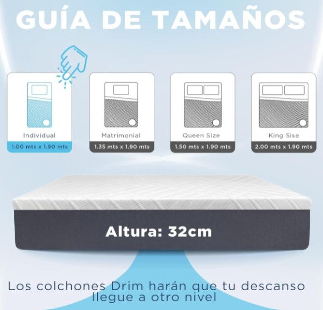 COMBO Colchón Individual Memory Foam 4 Capas+ Almohada Cervical Memory