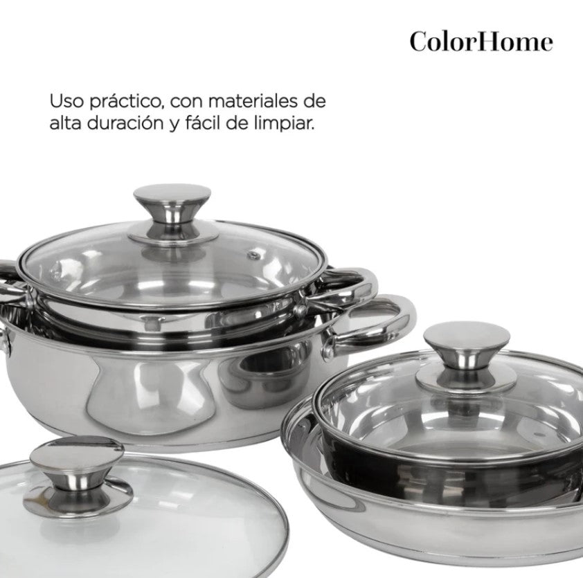 Batería De Cocina De Acero Inoxidable Con Tricapa De 7 Piezas Colorhome