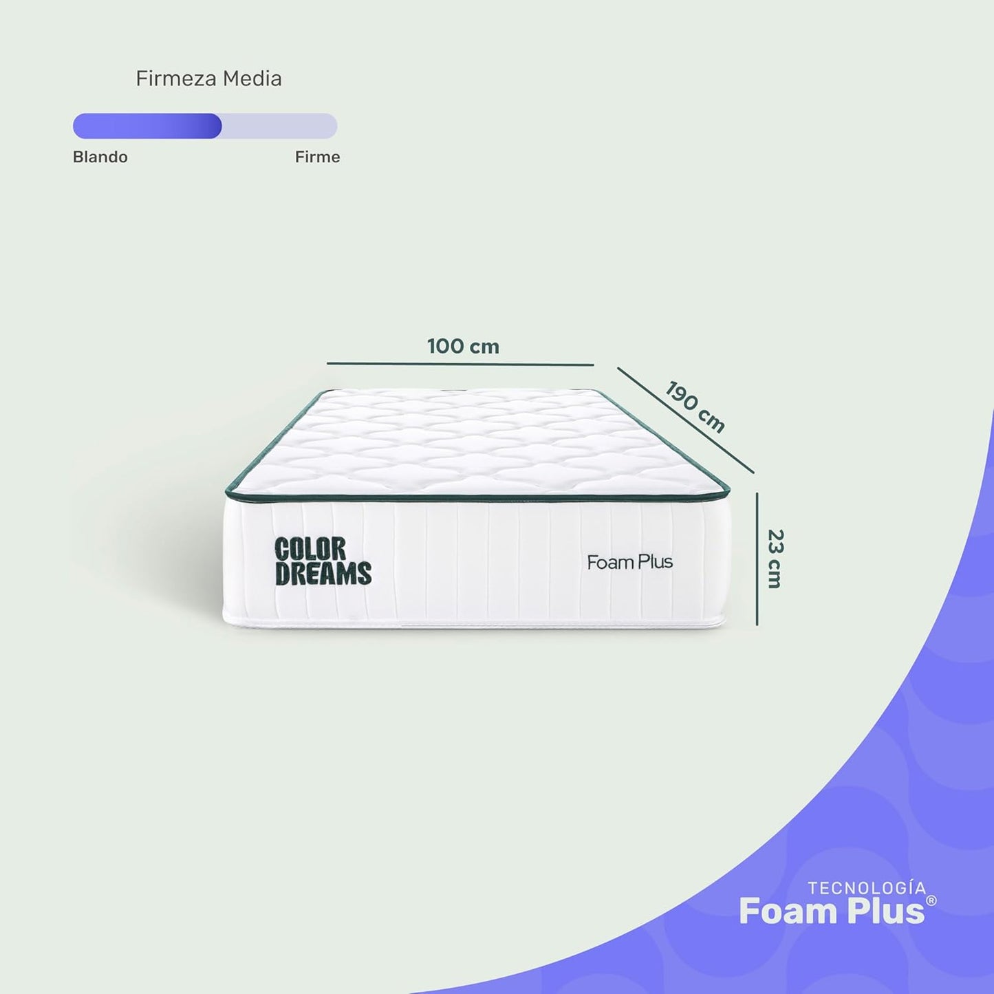 Colchón Individual Plus Foam | Memory Foam con Gel | 23 cm | Firmeza Media