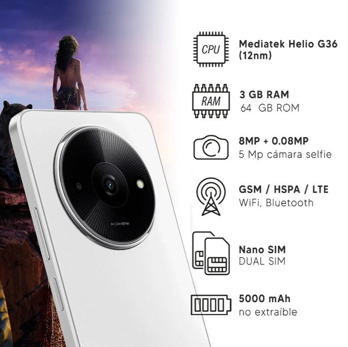 Celular Xiaomi Redmi A3X 6.7 pulgadas, 64GB, 3GB RAM, Blanco