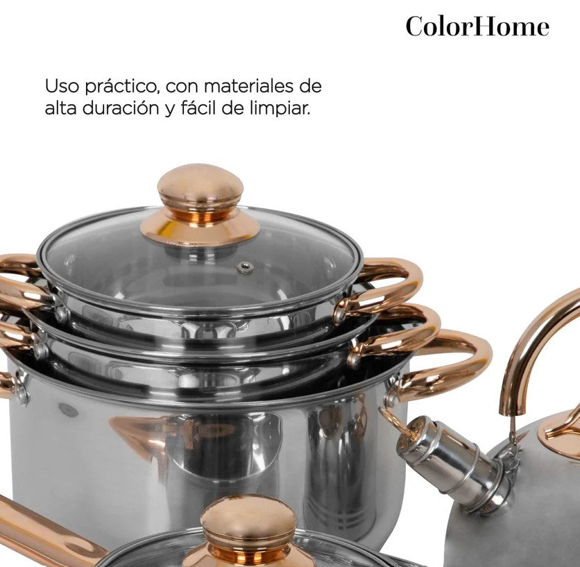 Batería De Cocina De Acero Inoxidable Con Tricapa De Inducción De 11 Piezas