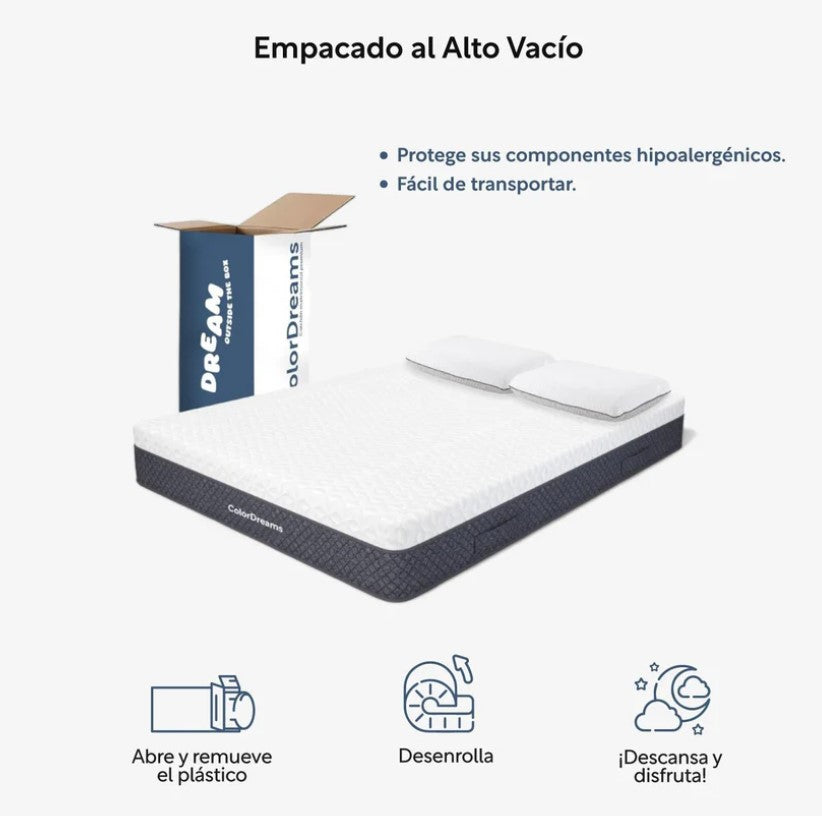 Set De 3 PiezasColchón Matrimonial Memory Foam + Almohadas Gel Carbón