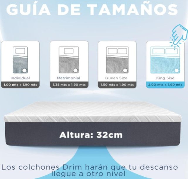 COMBO Colchón King Size Memory GEL + Dos Almohadas Cervical Fresh GEL
