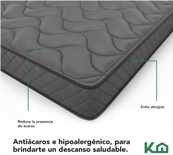 Colchon Matrimonial De Alta Densidad, Antiacaros e Hipoalergenico Gris Kingshouse