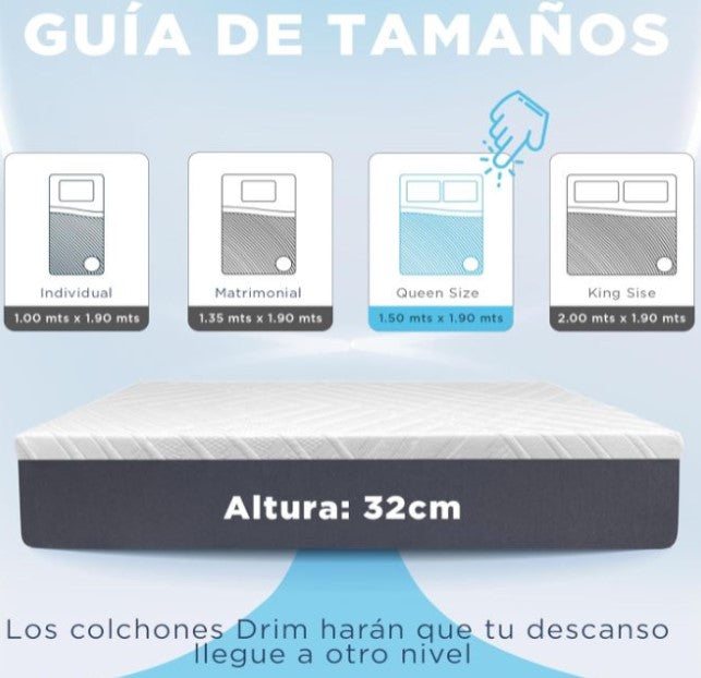 COMBO Colchón Queen Size Memory GEL + Dos Almohadas Cervical Fresh GEL