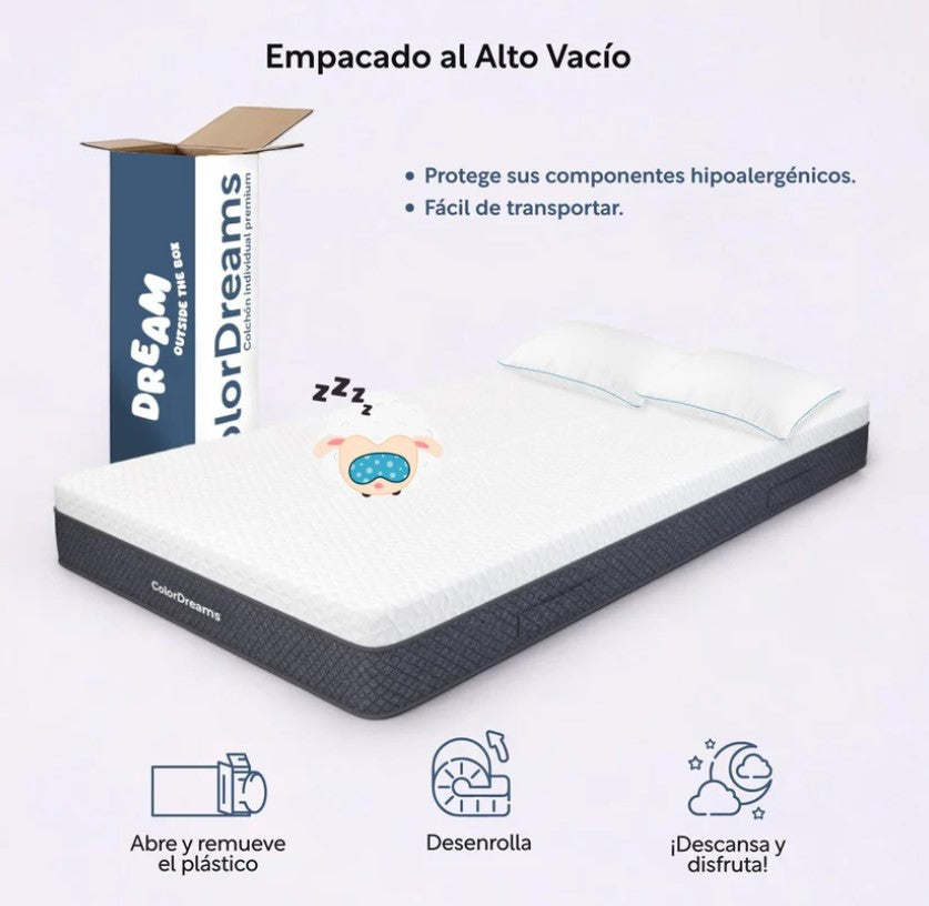Set De 3Piezas Colchón Individual Memory Foam + Almohadas Espuma