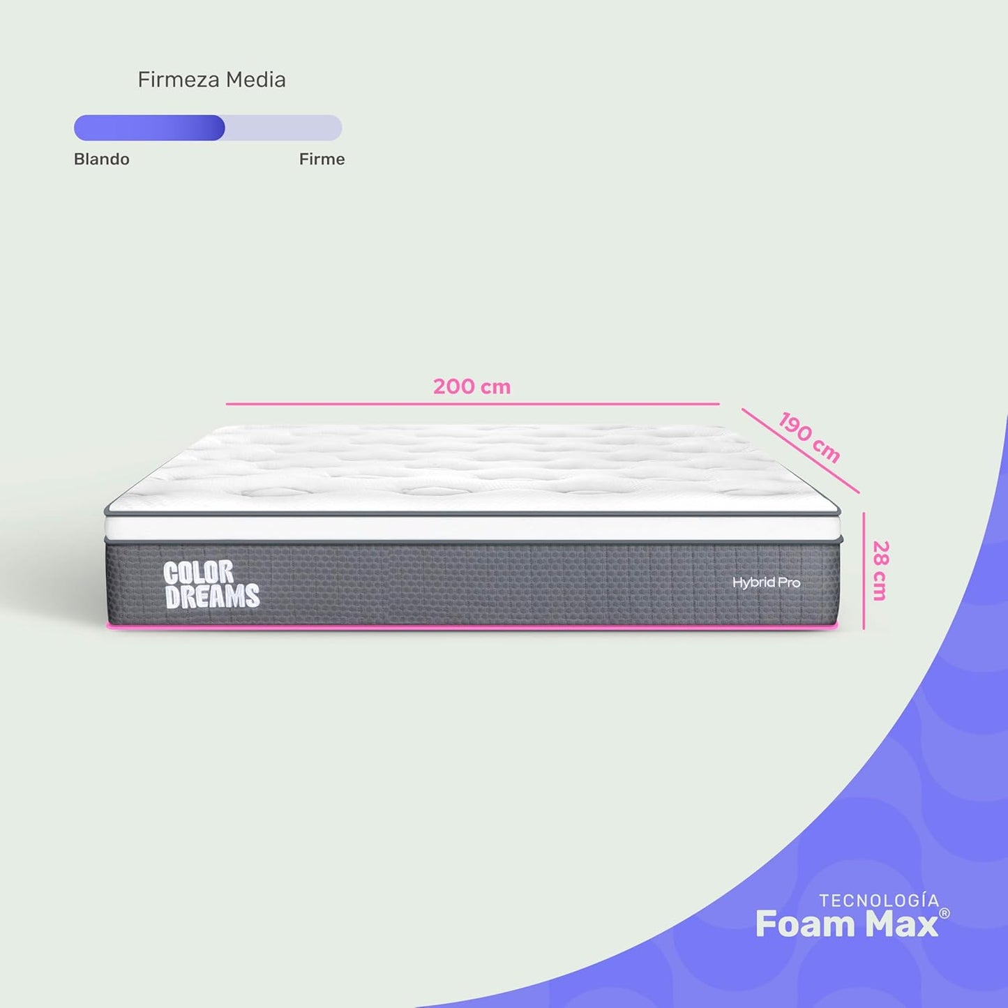 Colchón King Pro Hybrid | Pocket Coil + Memory Foam | Eurotop | 28 cm | Firmeza Media