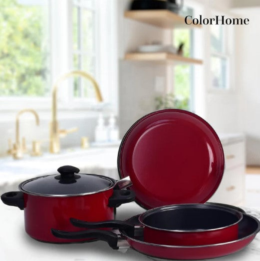 Batería de Cocina Kit Con Sartenes De Acero Antiadherente De 16 Piezas Tinto COLORHOME