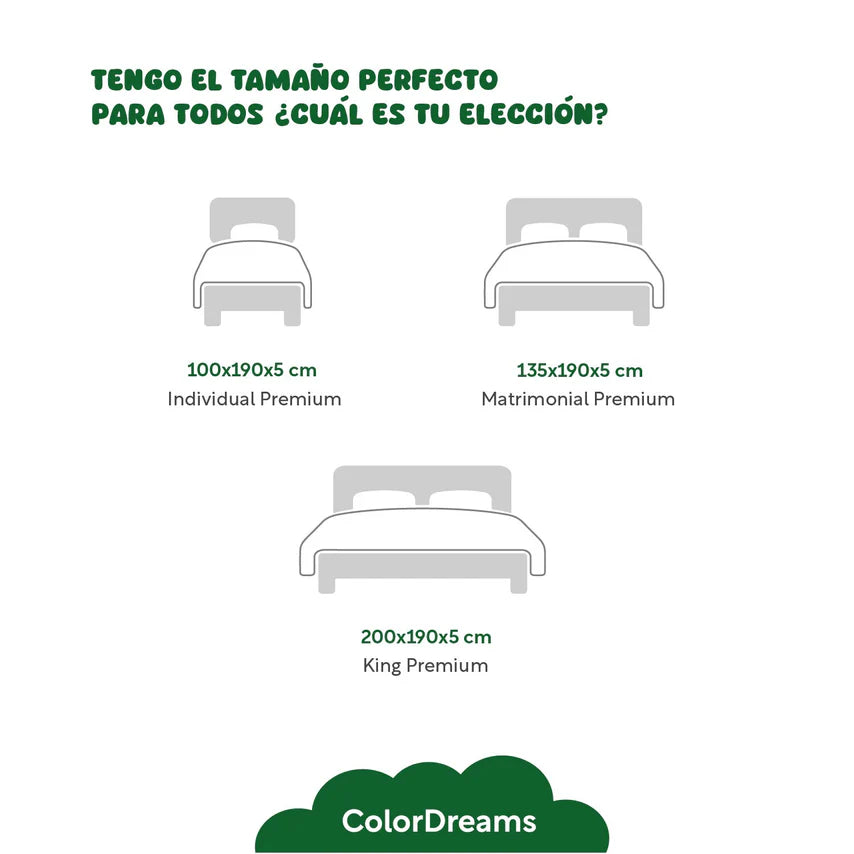 Colchoneta Cubre Colchon Topper Memory Foam 5cm Individual Colordream