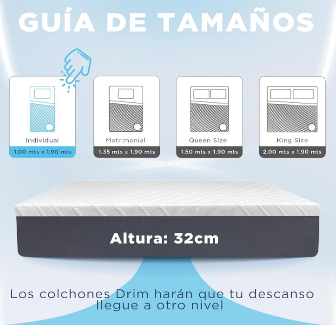 Colchón Individual Memory Foam |4 CAPAS| en Caja Ergonómico con Tecnologia de Descanso MK