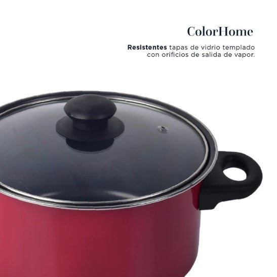 Bateria de Cocina De Sartenes De Acero Con Antiadherente De 38 Piezas COLORHOME