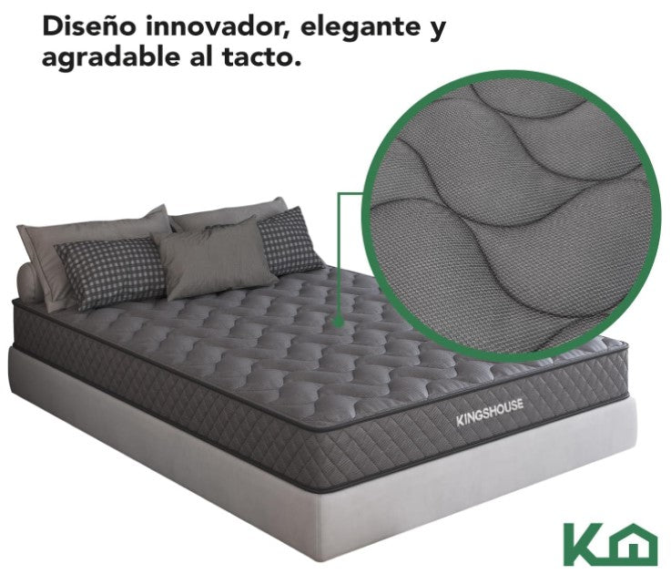 Colchon Individual De Alta Densidad, Antiacaros e Hipoalergenico Gris Kingshouse